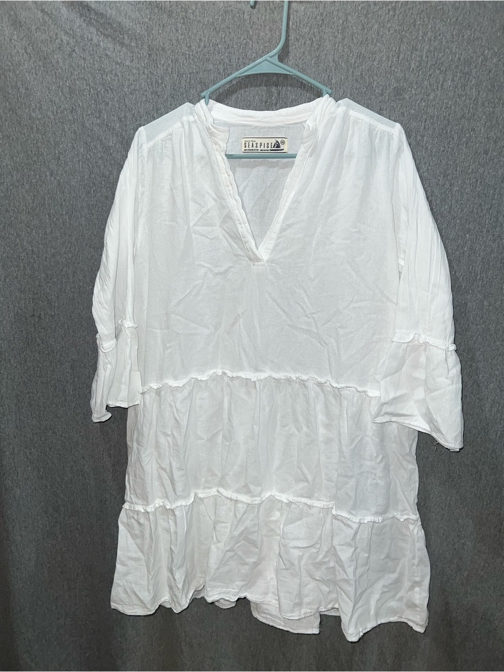 St. Tropez White Tiered V-Neck Peasant Tunic